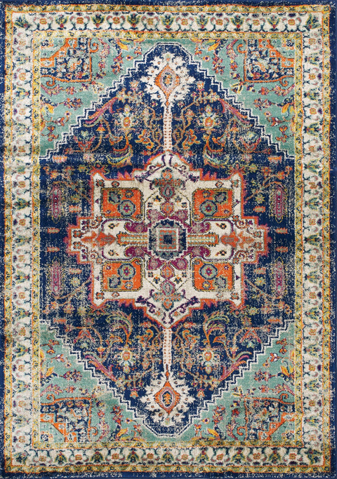 Brighton Blue Beige Multicolour Traditional Rug by Kalora Interiors