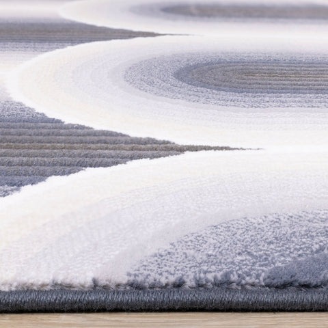 Ella Cream Blue Grey Ombre Geometric Plush Rug by Kalora Interiors