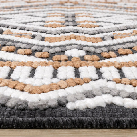 Lawson Grey Cream Orange Double Medallion Contemporary Machine Washable Foldable Rug by Kalora Interiors