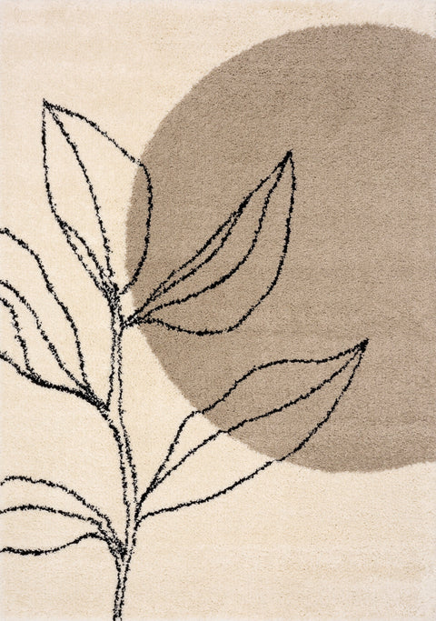 Maroq Cream Brown Grey Sprouting Vine Shag Rug by Kalora Interiors
