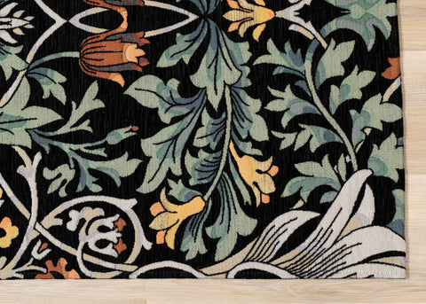 Cathedral Green Black Red Grey Yellow Symmetrical Floral Print Rug by Kalora Interiors