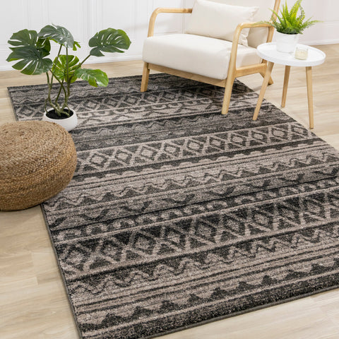 Breeze Brown Black Beige Striped Pattern Rug by Kalora Interiors