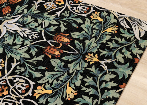 Cathedral Green Black Red Grey Yellow Symmetrical Floral Print Rug by Kalora Interiors