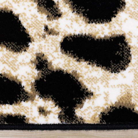 Claro Black Beige Leopard Print Plush Rug by Kalora Interiors