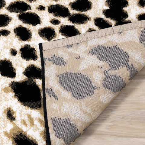 Claro Black Beige Leopard Print Plush Rug by Kalora Interiors