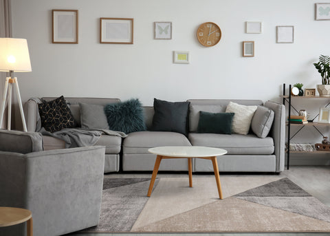 Folio Grey Beige Carved Triangular Pattern Rug by Kalora Interiors