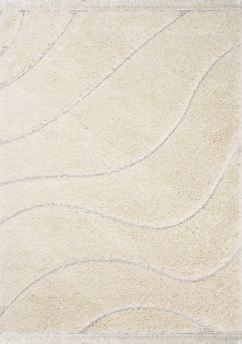 Novato Cream Curves Shag Rug by Kalora Interiors