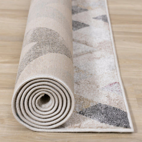 Folio Cream Grey Blue Pink Yellow Distressed Carved Chevron Rug by Kalora Interiors