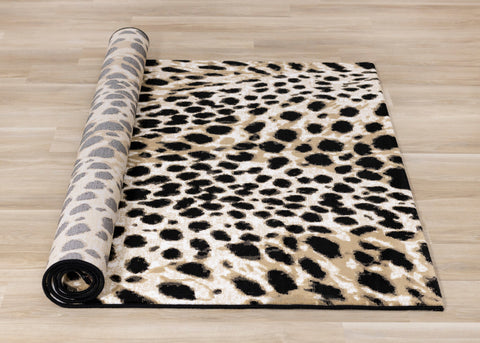 Claro Black Beige Leopard Print Plush Rug by Kalora Interiors