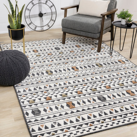 Lawson Cream Grey Orange Southwest Inspired Machine Washable Foldable Rug by Kalora Interiors