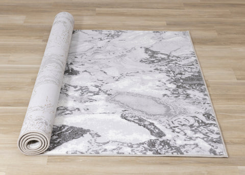 Intrigue White Grey Marble Swirl Rug by Kalora Interiors