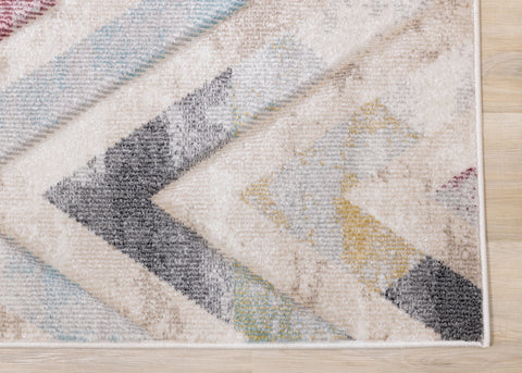 Folio Cream Grey Blue Pink Yellow Distressed Carved Chevron Rug by Kalora Interiors