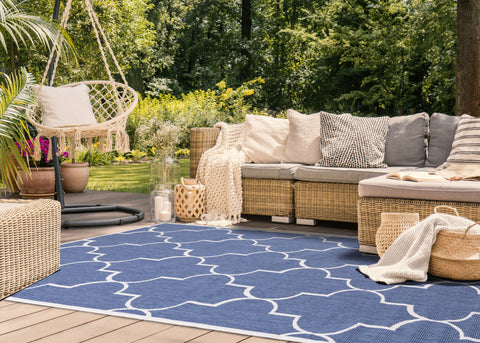 Bristol Blue White Outdoor Reversible Geometric Rug by Kalora Interiors