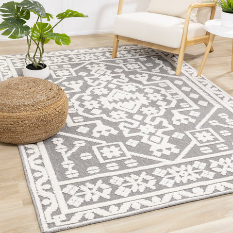 Lawson Grey Cream Elegant Traditional Machine Washable Foldable Rug by Kalora Interiors