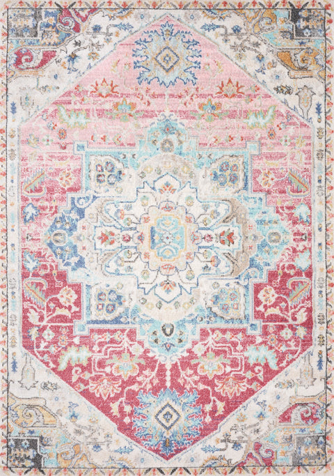 Fresco Cream Pink Yellow Blue Large Medallion Rug by Kalora Interiors