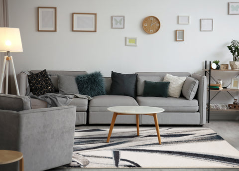 Sable Cream Blue Grey Botanical Frieze Rug by Kalora Interiors