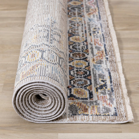 Evora Beige Rust Blue Contemporary Medallion Rug by Kalora Interiors