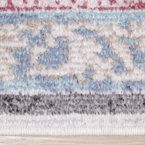 Fresco Cream Grey Pink Yellow Orange Floral Border Rug by Kalora Interiors