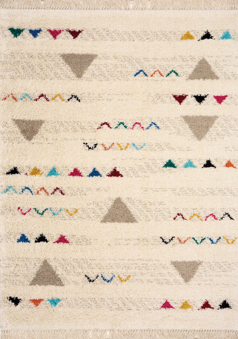 Bora Cream Grey Pink Red Yellow Blue Southwest Shag Rug by Kalora Interiors