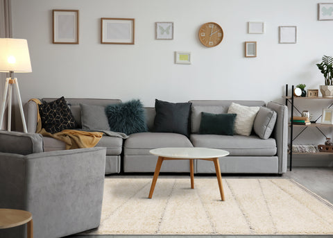 Novato Cream Grey Asymmetrical Lines Rug by Kalora Interiors