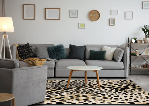 Claro Black Beige Leopard Print Plush Rug by Kalora Interiors