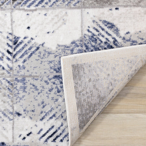 Chorus Grey Blue White Distressed Triangle Grid Rug by Kalora Interiors