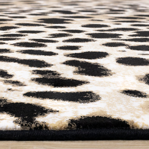 Claro Black Beige Leopard Print Plush Rug by Kalora Interiors