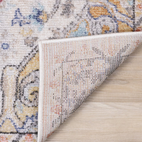 Fresco Cream Pink Yellow Blue Large Medallion Rug by Kalora Interiors