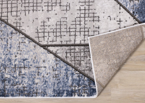Darcy Grey Cream Blue Angular Carved Pile Rug by Kalora Interiors