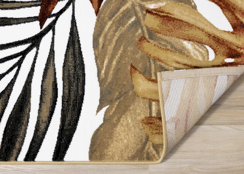 Claro White Beige Grey Palm Leaf Pattern Rug by Kalora Interiors