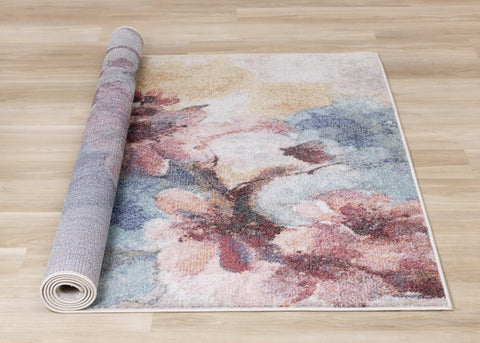 Fresco Blue Pink Yellow Cherry Blossom Rug by Kalora Interiors