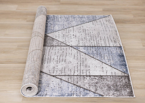 Darcy Grey Cream Blue Angular Carved Pile Rug by Kalora Interiors