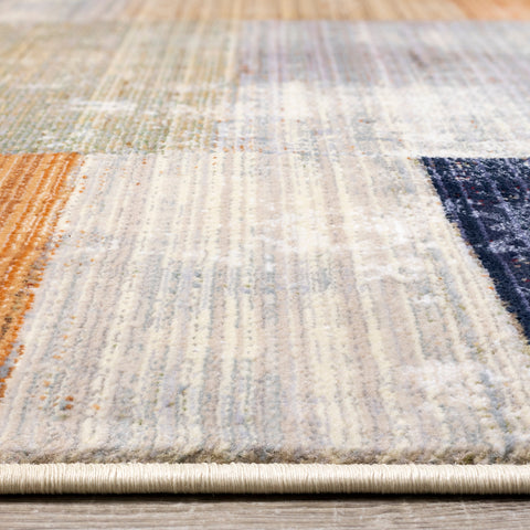 Serene Beige Orange Blue Cream Patchwork Quilt Design Rug by Kalora Interiors