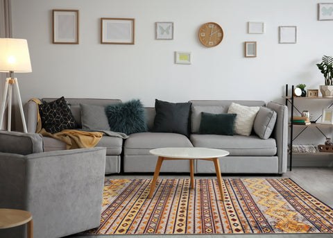 Sara Red Orange Yellow Southwestern Stripe Rug by Kalora Interiors