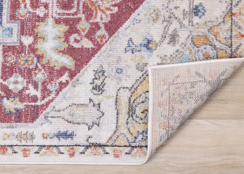 Fresco Cream Pink Yellow Blue Large Medallion Rug by Kalora Interiors