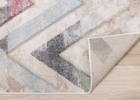 Folio Cream Grey Blue Pink Yellow Distressed Carved Chevron Rug by Kalora Interiors