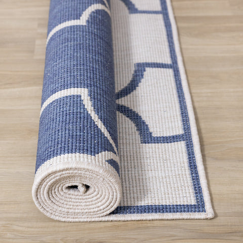 Bristol Blue White Outdoor Reversible Geometric Rug by Kalora Interiors