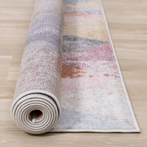 Fresco Distressed Grey Pink Blue Yellow Triangular Pattern Rug by Kalora Interiors