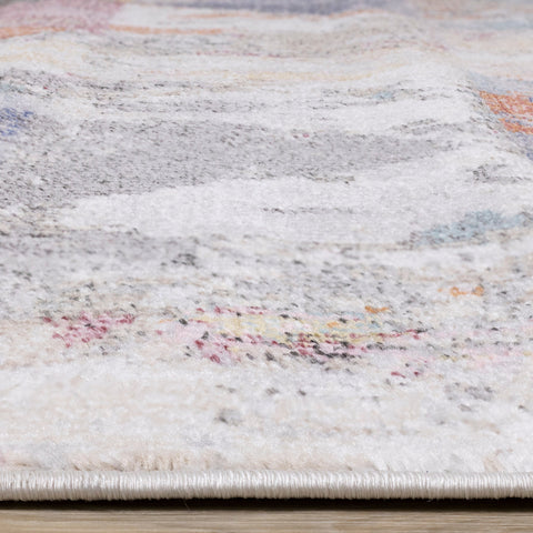 Fresco Distressed Grey Pink Blue Yellow Triangular Pattern Rug by Kalora Interiors