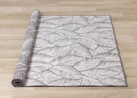 Bristol Grey White Leaf Pattern Indoor/Outdoor Reversible Rug by Kalora Interiors