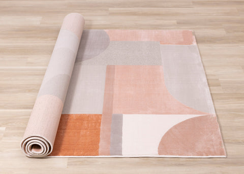 Belle Pink Grey Cream Multi-Geometric Pattern Plush Rug by Kalora Interiors