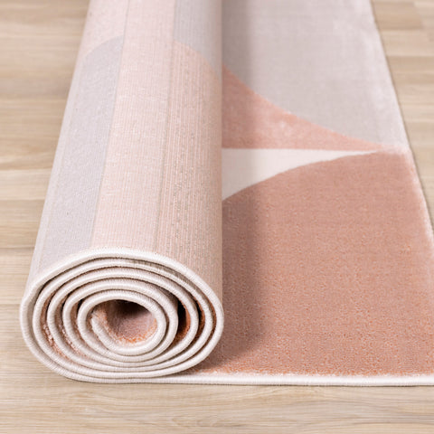 Belle Pink Grey Cream Multi-Geometric Pattern Plush Rug by Kalora Interiors