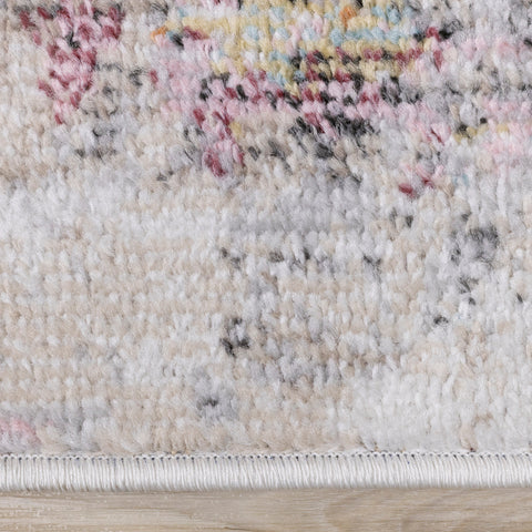 Fresco Distressed Grey Pink Blue Yellow Triangular Pattern Rug by Kalora Interiors