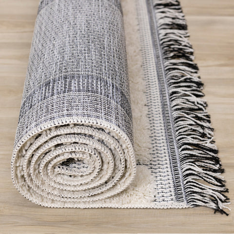 Novato Cream Grey Modern Dual Texture Swirling Line Rug by Kalora Interiors