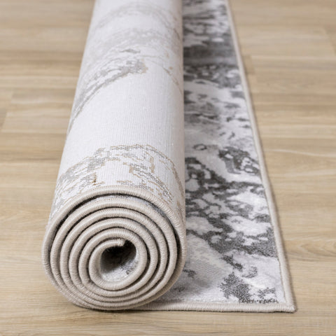 Intrigue White Grey Marble Swirl Rug by Kalora Interiors