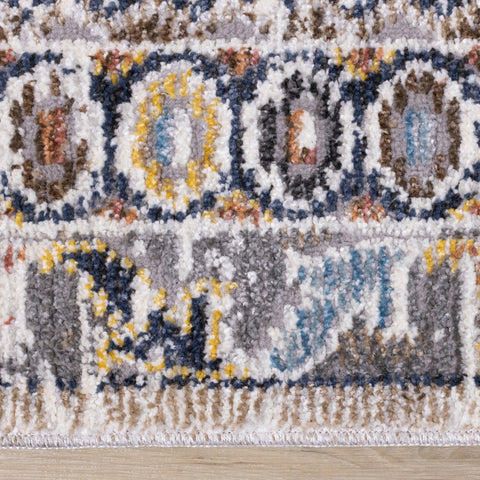Evora Beige Rust Blue Contemporary Medallion Rug by Kalora Interiors