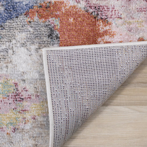 Fresco Distressed Grey Pink Blue Yellow Triangular Pattern Rug by Kalora Interiors
