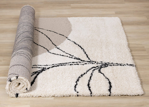 Maroq Cream Brown Grey Sprouting Vine Shag Rug by Kalora Interiors