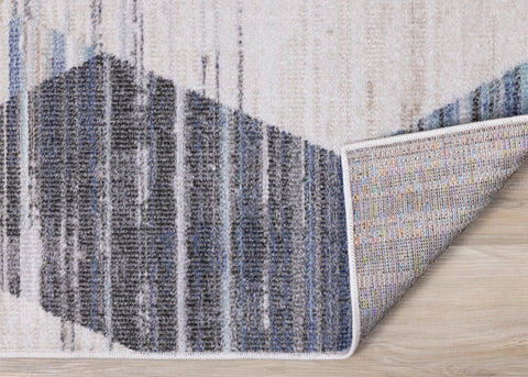 Fresco Cream Blue Grey Distressed Diamond Pattern Rug by Kalora Interiors