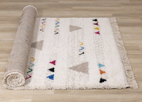 Bora Cream Grey Pink Red Yellow Blue Southwest Shag Rug by Kalora Interiors